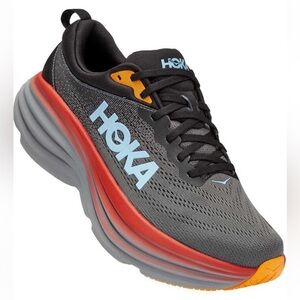 HOKA One One Bundi Men's Anthracite Running Shoe with Red and Light Blue Accents